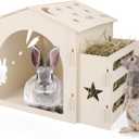 Extra Large Rabbit House & Rabbit Hay Feeder, Indoor Bunny Castle with Feeder, Small Animal Houses & Habitats and Guinea Pig Hay Feeder (Medium)