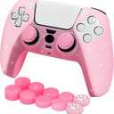 Pink Glitter Anti-Slip Protective Silicone Cover Skin Grips Compatible with PS5/Slim/Pro Controller,8 PCS Glitter Thumb Grips Caps and 2 Grips Caps. (Glitter Pink)