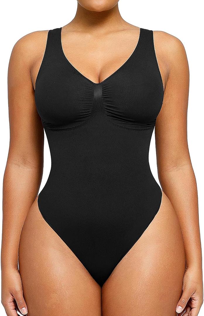 SHAPELLX Seamless Thong Bodysuit for Women Tummy Slimming Body Shaper Going Out Top, Large