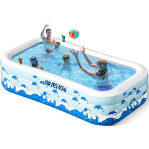 Inflatable Swimming Pool with Seats, 130" x 72" x 22" Full-Sized Durable PVC Thickened Above Ground Family Blow Up Pool for Outdoor Summer Water Party Backyard Garden Lawn