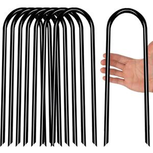 Heavy Duty Trampoline Anchors High Wind U-Shaped Sharp Ends Ground Anchor Galvanized Steel 11.8inch Safety Stakes for Soccer, Tents and Garden Decorations (Black 8pcs)