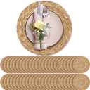 Aneco 48 Pack 13.8-Inch Round Woven Placemats Natural Hand-Woven Boho Rattan Wicker Bulrush Placemat Farmhouse Rustic Braided Table Mats for Dining & Kitchen Decor