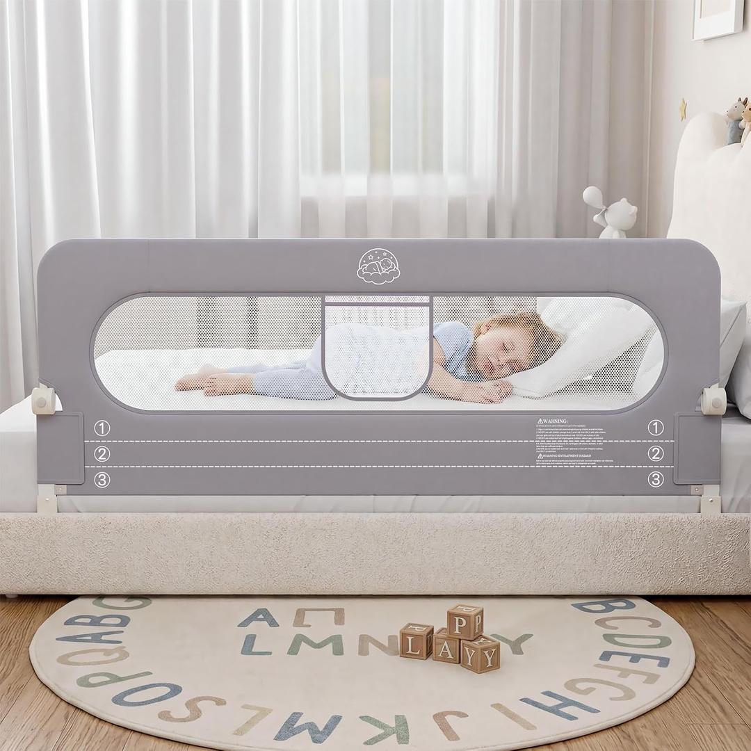 Bed Rail for Toddlers,59in Foldable Bed Rail for Baby, Baby Bed Rail Guard with Reinforced Carbon Steel Frame&Connectors for Twin Full Queen King Bed