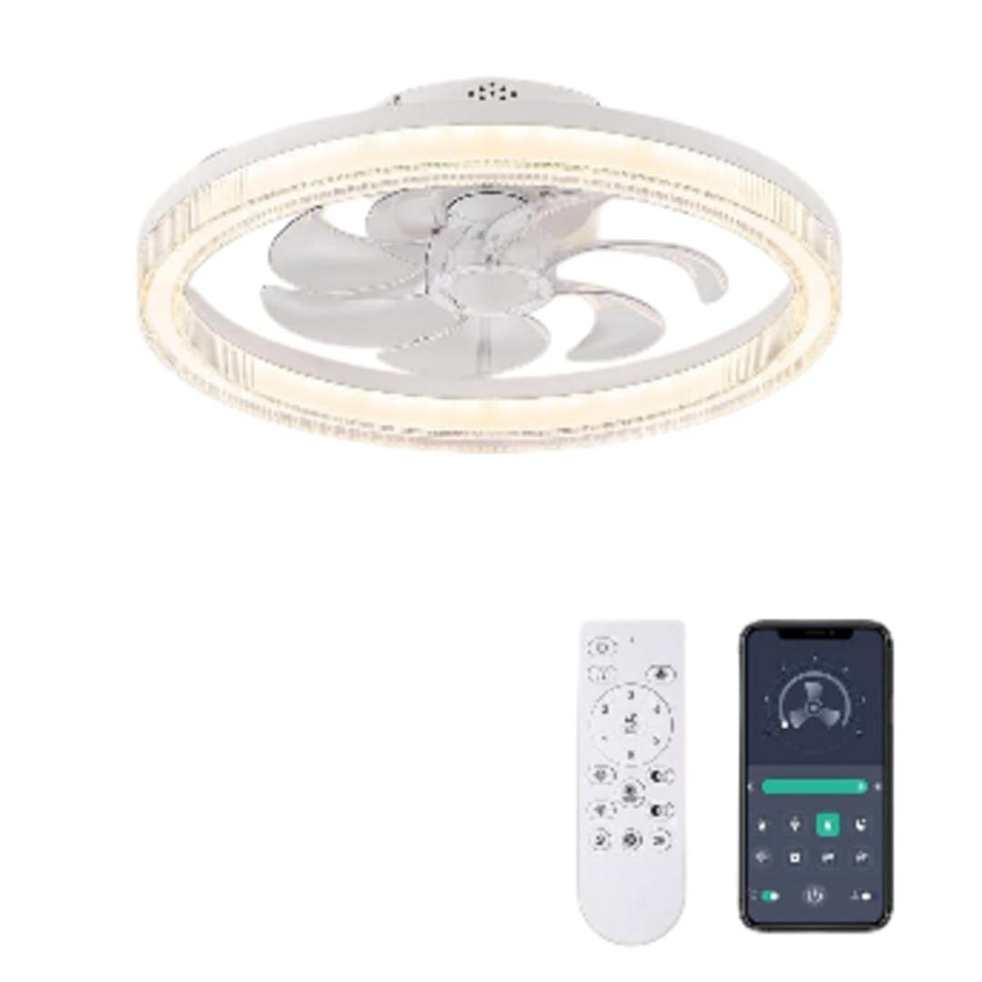 FANNEHONNE 20 in. LED Indoor White Low Profile Flush Mount Ceiling Fan with Light Remote Control for Bedroom CACFL112702