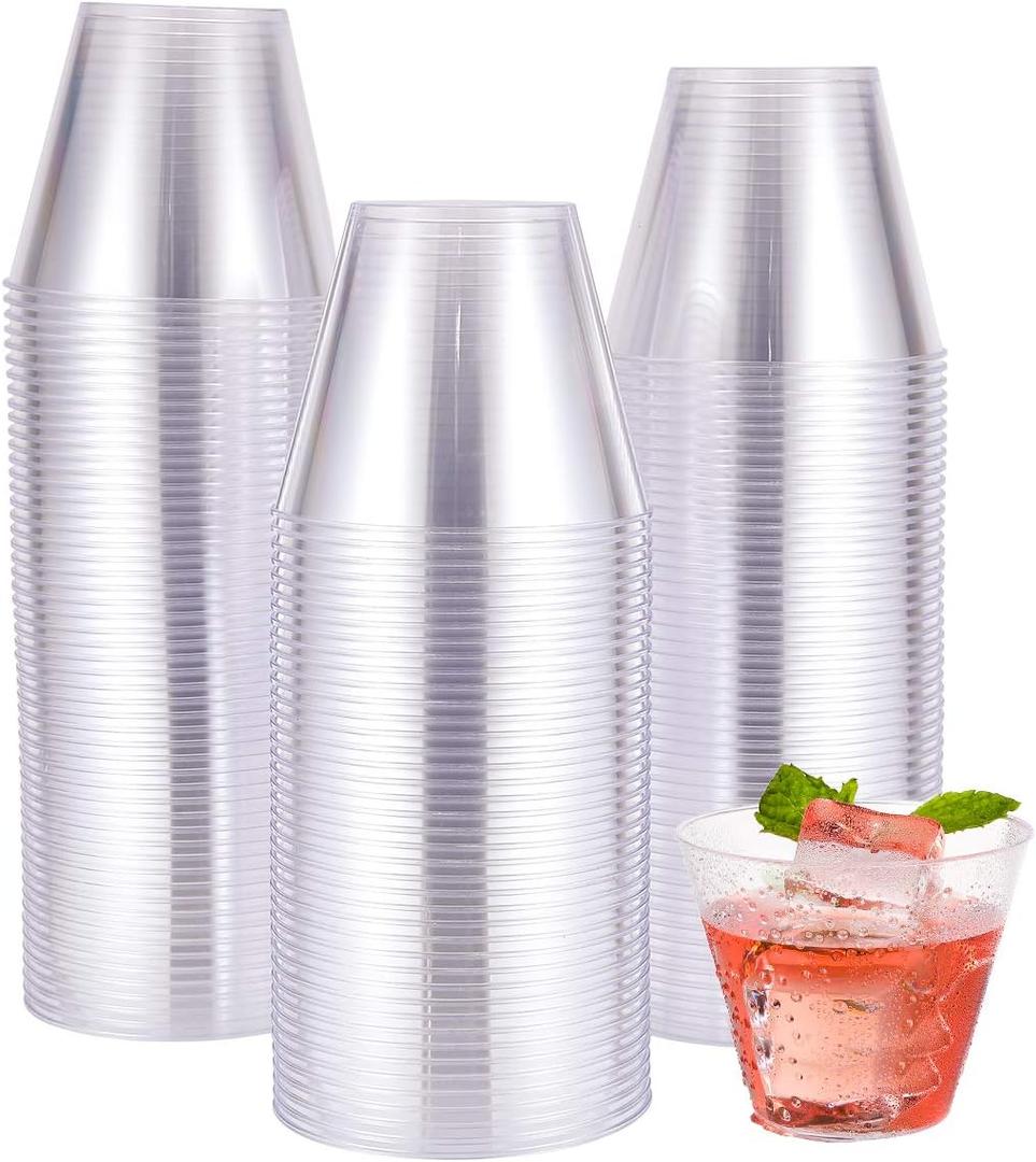 JOLLY CHEF 9 oz Clear Disposable Plastic Cups, 100 Pack Clear Plastic Cups Tumblers, Heavy-duty Party Glasses, Disposable Cups for Thanksgiving, Halloween, Christmas Party (100 Count (Pack of 1), 9oz-Clear-100)