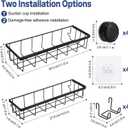 Shower Caddy Suction Cup Adhesive with Hooks, Heavy Duty Shower Shelves Storage Organizer for Bathroom, No Drilling Bathroom Shelf with Large Capacity, Black Metal Storage Basket