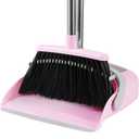 Broom and Dustpan Set, 54 Long Adjustable Household Hand Broom with Dustpan Teeth to Clean Hair Broom with Dustpan Set Heavy Duty to Clean Hair for Home Lobby Office (Pink)