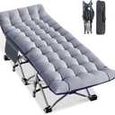 LILYPELLE Folding Camping Cot, Heavy Duty Sleeping Cots with Carry Bag, Double Layer Oxford Portable Travel Camp Cots for Home, Office Nap and Outdoor Beach (Oversized Pure Gray)