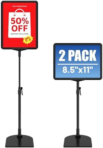 VAIIGO Sign Holder Stand 8.5 x 11, Adjustable Poster Stand for Table Top & Floor, Signage Display Stands, Floor Standing Sign Holder for Advertisement, Tradeshow, Store, Business, 2 Pack