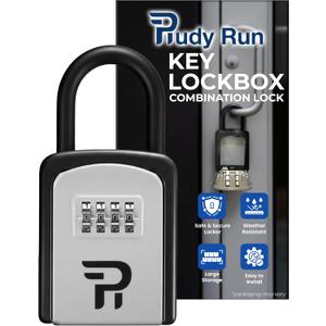 Rudy Run Key Lock Box for Outside  Small Outdoor Lockbox for Keys with Code, 4-Digit Combination Hidden Safe to Hide a Key Outside, Portable Safe Key Storage for Home, Airbnb, Realtor and Rental
