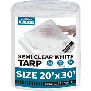 TARPAL 20'x30' Semi Clear White Tarp Waterproof Green House Cover with Grommets 7.5mil Clear Poly tarps for Gardening,Farm, Garden,Chicken Coops，Outdoor