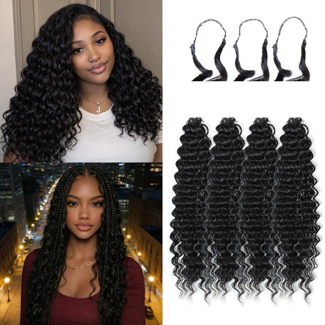 KRALER Feather Crochet Hair Extensions for Women 18 Inch 100 Strands Miracle Knots Feather Crochet Hair Pre-Separated Invisible Synthetic Curly Deep Wave Crochet Hair(100strands Natural Black) (1b)