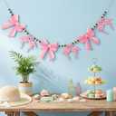 Leinuosen Flamingo Party Garland Decorations 6.5ft Wooden Pink Coquette Bow Garland with Beaded Tropical Flamingo Birthday Decorations for Hawaiian Luau Beach Party
