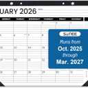 SUNEE Desk Calendar 2026, 18 Months from Oct. 2025 to Mar. 2027, 17"x12" Academic Calendar 2026 for Home, School, or Office - 2026 Monthly Calendar with Note, Black