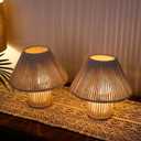 TRIROCKS Woven Cotton Rope LED Cordless Table Lamp Set of 2, 7'' Tall Battery Operated Desk Lamp, Boho Bedside Lamps Great for Living Room Bedroom Weddings Parties Patio Events