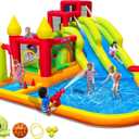 MIRUNAIR Inflatable Bounce House with Slides, Inflatable Water Slide for Kids Backyard, Bounce Water Prak with Air Blower, Splash Pool, Water Cannon, Climbing Wall, Outdoor Backyard Water Park, 175 x 175 x 95 inches
