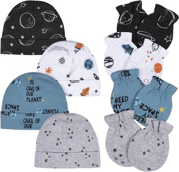 Gerber Baby Boy No Scratch Mittens & Caps Set, Newborn