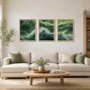 3Pcs Framed Canvas Wall Art Japanese Style Green Abstract Landscape Modern Print Art Gallery Suitable For Living Room Bedroom Office Home Decor 16x24 Inches Ready To Hang