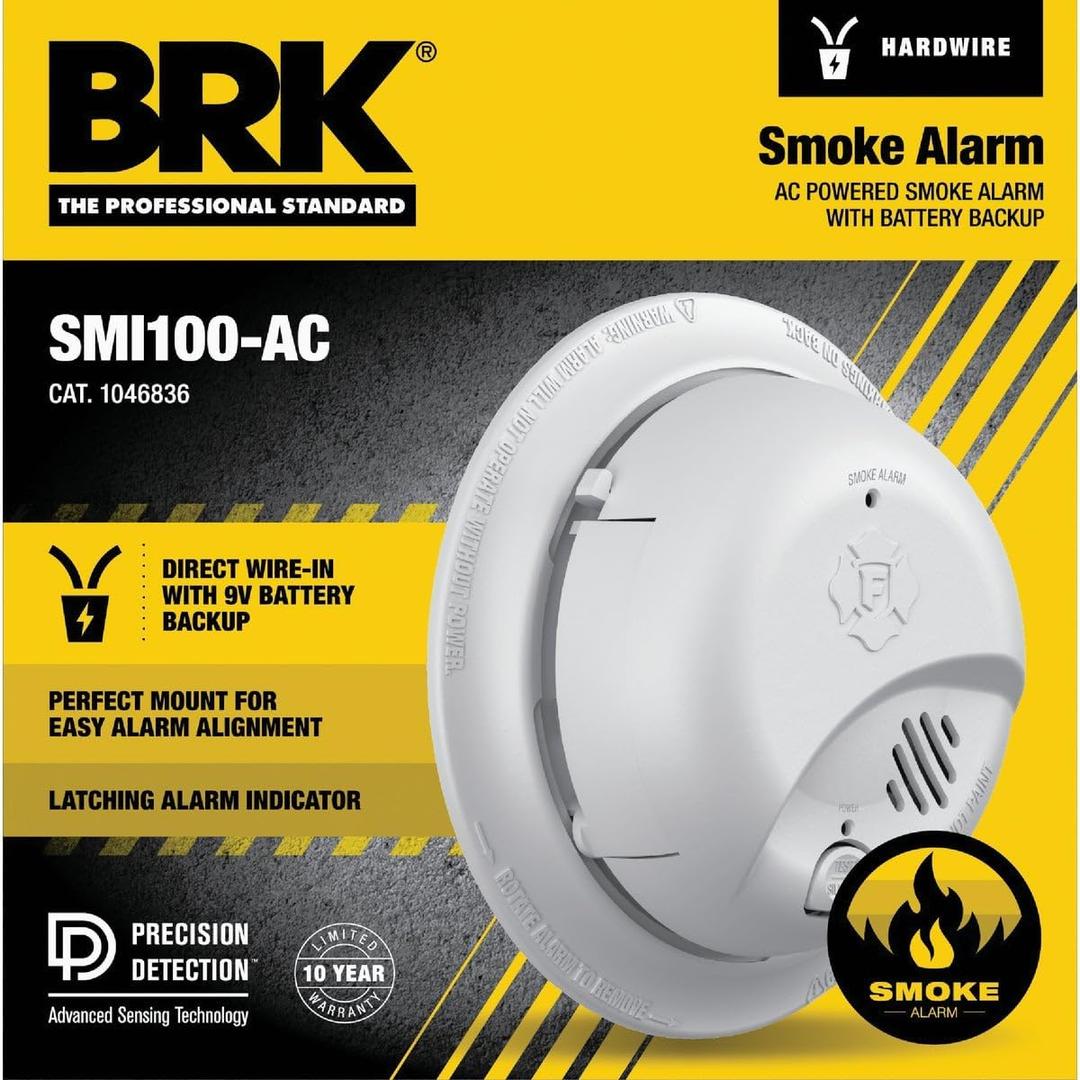 SMI100-AC Hardwire Interconnect Smoke Alarm with Battery Backup,