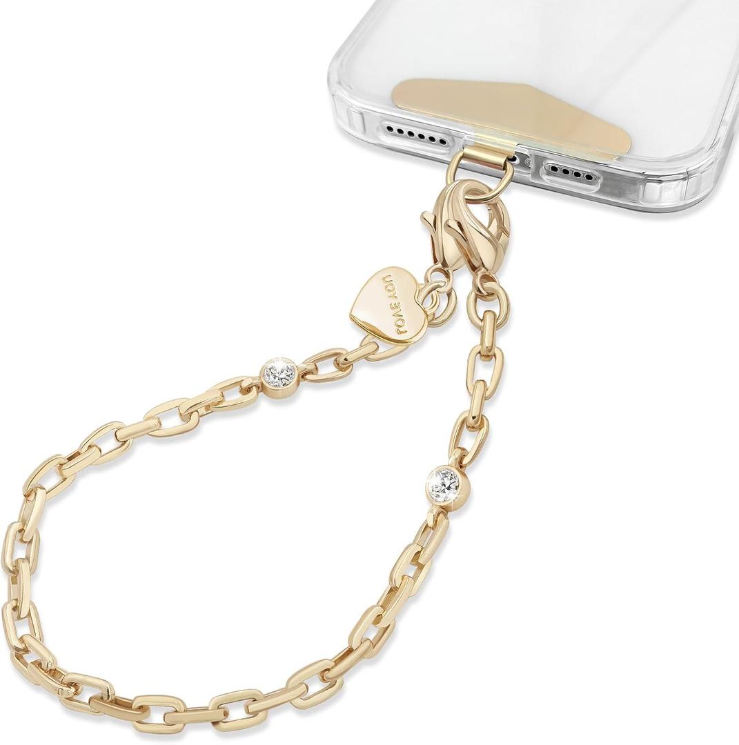MOUTAKEY Phone Charm Strap Heart Phone Chain Wristlet With Metal Tether Tab Detachable iPhone Chain Wrist Strap iPhone Lanyard For Women,Fits All Phones,Shopping Traveling Party Walking