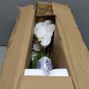 Briful Orchid Artificial Flowers 18in White Fake Orchid Silk Flowers with Blue and White Ceramic Vase Faux Orchid Arrangement for Home Office Room Coffee Table Centerpiece Modern Decor