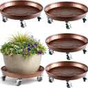 Planterhoma 4 Packs 16 Inch Metal Plant Caddy with Wheels Extra-Large Rolling Plant Stand Heavy-Duty Iron Plant Dolly Casters for Indoor Outdoor Flower Pot Mover Roller Coasters, Copper