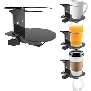 Metal Large Desk Cup Holder with 360 Rotating Headphone Hanger Under Desk, Anti-Spill Table Cup Holder Clamp for Coffee Mugs Bottles, Headset, Pencil Holder.