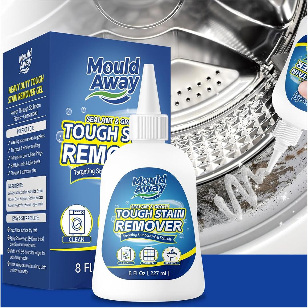 Tough Stain Remover Gel - Washing Machine Cleaner for Front Load Washer Seals, Bathroom Showers & Tile Grouts, Thick No-Drip Formula, Non-Toxic, 8 fl oz (Pack of 1)