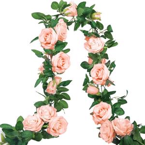 Ageomet 3pcs 19.5ft Floral Garland Pink Rose Vines Artificial Flowers, Silk Fake Flower Vines Hanging Rose Ivy for Wedding Arch Garden Background Engagement Ceremony Reception Decor