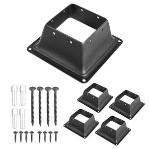VEVOR Deck Post Base 5 PCS, 4x4 inch (Inner Size 3.38x3.38 inch) Post Support Flange, Black Powder-Coated Anti-Corrosion Decking Posts Base with Screws and Thick Steel for Deck Supports Porch Railings