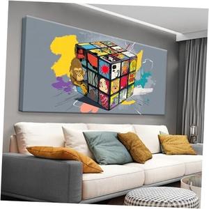 Suconvng Large Abstract Wall Art Graffiti Cube Wall Art Picture Painting Canvas Art Wall Decor Artwork Print Picture For Bedroom Multicolor Office Home Wall Decor Artwork 29 X 58 In