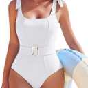 AI'MAGE Women's One Piece Swimsuit 2025 Tummy Control Swimsuits Slimming Bathing Suits Belted Swim Suit Swimwear (Large, White)