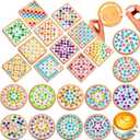 Reallnaive 22 Sets Valentines DIY Mosaic Tiles for Crafts Mixed Color Glass Mosaic Kits Xmas DIY Coasters Kit Make Your Own Stained Glass Coaster for Handmade Holiday Decoration Gift (Classic Style)