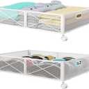 PHINOX Under Bed Storage with wheels, Under the Bed Storage Containers,Upgrade Crossed Iron Wire, Metal Rolling Underbed Storage Containers for Bedroom Clothes Shoes Blankets-2 Pack,White