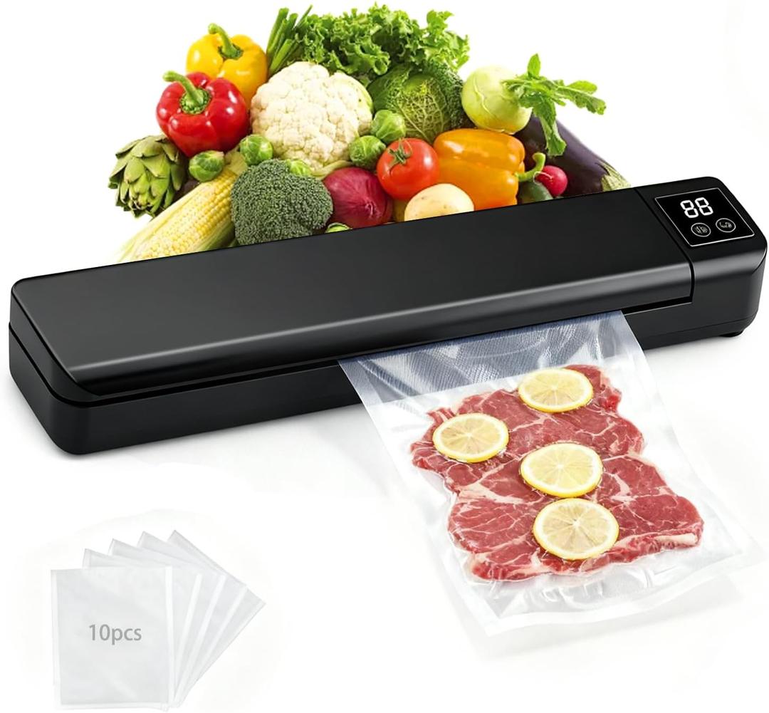 Automatic Food Vacuum Sealer, 10 Food Vacuum Sealing Bags, Digital Countdown Timer, Compact and Lightweight, Easy to Store, Suitable for Home Kitchen Use