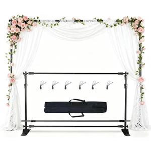 10x8ft Adjustable Metal Telescopic Tube Backdrop Standfor Parties and Photography Sessions Heavy Duty Background StandPortable Install and Repeat use Banner Stand for Photoshootwith Carrying Bag