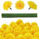 30 Pcs Artificial Marigold Flowers,2" Silk Marigold Flower Heads with Stems,Yellow Flowers Artificial for Diwali Decor,Indian Wedding,Home,DIY Wreath Garland,Day of The Dead Decorations