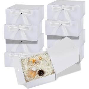 OEMVALATY 8-Pack Gift Boxes,9x9x4 Inch Magnetic Gift Boxes with Lids for Presents,White with Ribbon, Bridesmaid Proposal Box for Wedding, Storage, Birthday