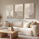 Framed Boho Neutral Abstract Wall Art for Living Room, Large 3 Piece Mid Century Modern Painting Prints, Minimalist Geometric Canvas Artworks for Dining Room Hallway Office Wall Decor, 24x36 In, 24" W X 36" H X 3pcs