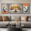 Large Framed Modern Abstract Luxury Wall Art for Living Room, 3 Piece, 24" H x 64" W, Golden Tree