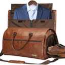 STOVER Garment Travel Duffle Bag, Large 2-in-1 Convertible Carry-on Luggage for Men & Women- Hanging Suits, Dresses & Clothes + Shoe Compartment- Weekender Tote Combo Duffel (Brown Leatherette)