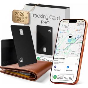 SPOTMINDERS Apple MFi Certified Wallet Tracker PRO for Travel Credit Card Design Works with Apple Find My IP68 Waterproof Rechargeable Tracking Card for Wallet Luggage Passport 0.07in Slim Item Finder (Black PRO (Pack of 1))