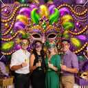 Mardi Gras Backdrop Banner Carnival Masquerade Photography Backgrounds Mask Colorful Backdrop Party Decoration Banner Studio Props for Wedding Bachelorette Party Decorations Banner 6x4ft (Feathered Mask#002)