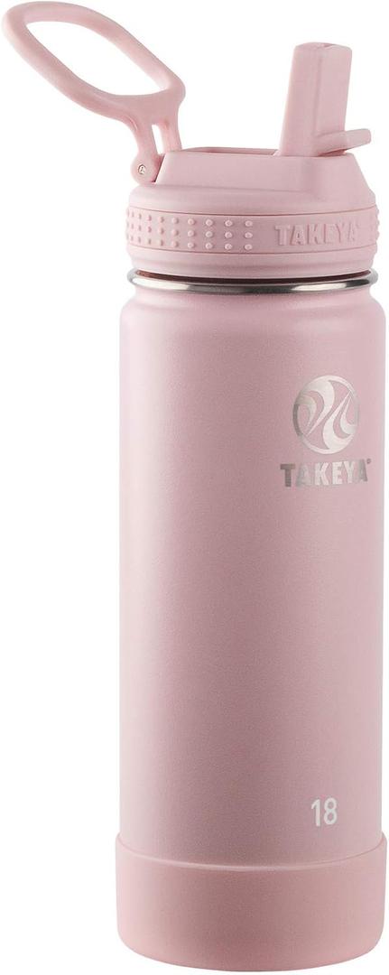 Takeya 18 oz Actives Stainless Steel Water Bottle with Straw Lid  Leakproof, Double-Wall Insulated, Keeps Drinks Cold 24 hrs/Hot 12 hrs, BPA-Free, Powder-Coated, Gym & Travel, Blush