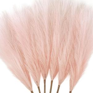 6 PCS Faux Pampas Grass Arrangement - 18"/45cm Artificial Fluffy Pompous Grass Stems for Boho Chic Home and Wedding Decor (Light Pink)
