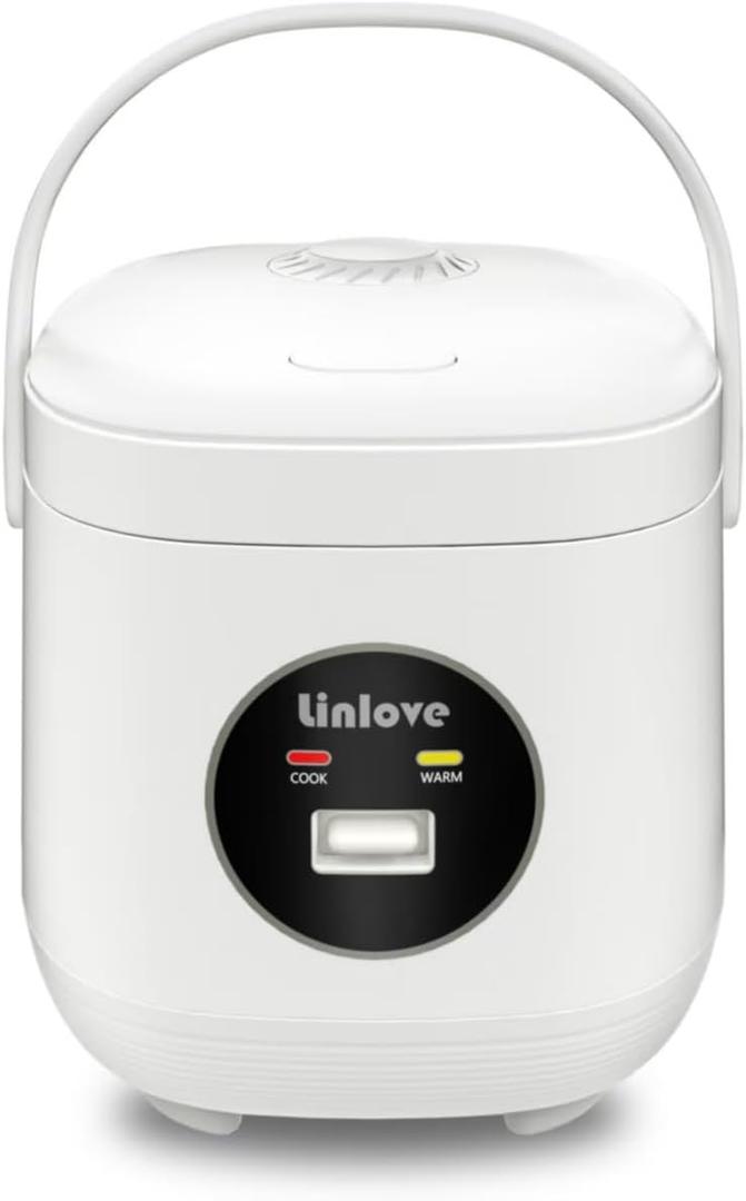 3 Cups Mini Rice Cooker Portable 1.6 Quart Capacity Non-Stick Small Rice Maker, Rice cooker with BPA Free,One Touch & Keep Warm Function,Recipe Book,Food Steamer,White,120V
