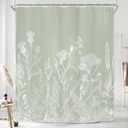 Riyidecor Sage Green Floral Wildflower Shower Curtain for Bathroom Decor 60Wx72H Plant Herbs Botanical Nature Leaf Rustic Farmhouse Art Printed Fabric Polyester Waterproof 12 Pack Plastic Hooks