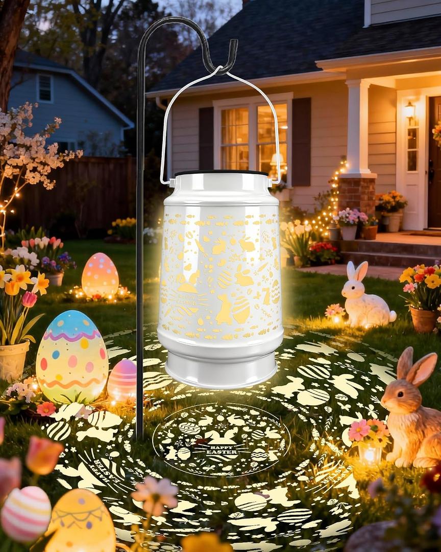 Easter Decoration for Outdoor Solar Lanterns Waterproof Garden Decor,Metal Table Decorative Light Gardening Patio Yard Lawn Backyard Front Porch Pathway