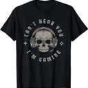 Ich kann Dich Nicht hören ich zocke Skull Nerd Gaming T-Shirt Size S, Men, Black