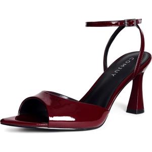 High Heels for Women Peep Pointed Toe Kitten Heeled Sandals Strappy Flared Heels Elegant Leather Sandals Comfortable Chic Summer Prom Wedding Sexy Dress Shoes, Size 7